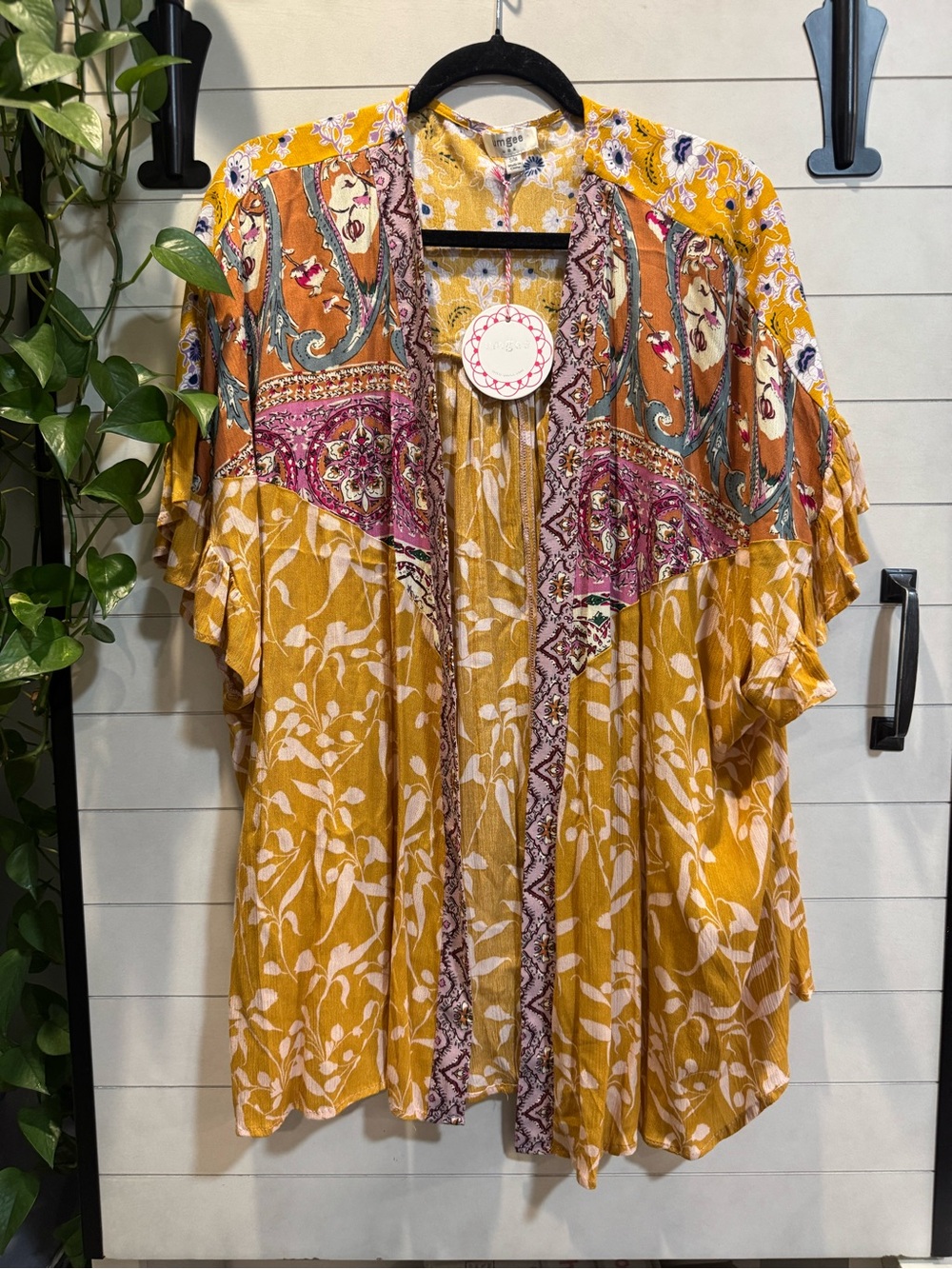 Umgee Mustard Floral & Paisley Kimono Tunic